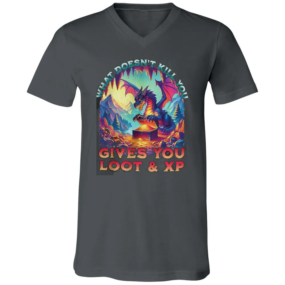 What Doesn't Kill You Give You Loot & XP Unisex V-Neck T-Shirt - Asphalt - 12