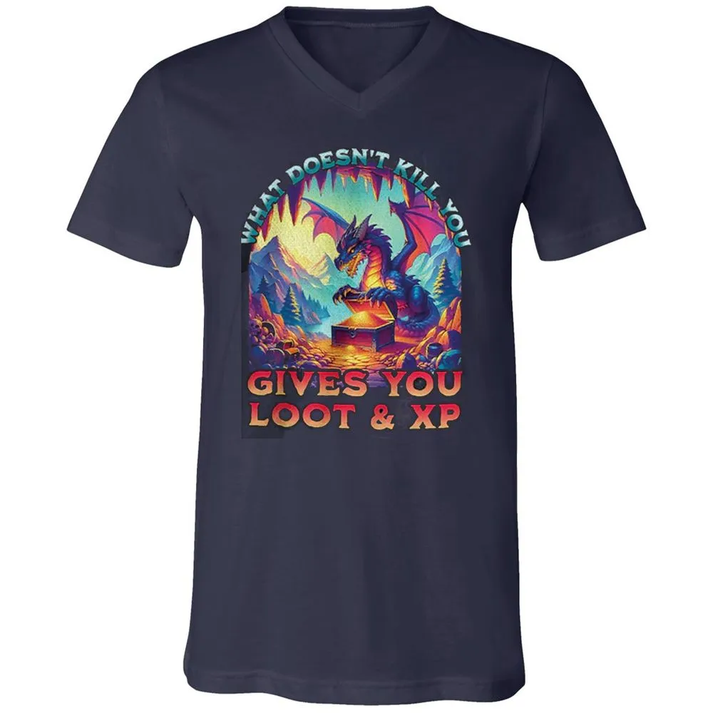 What Doesn't Kill You Give You Loot & XP Unisex V-Neck T-Shirt - Navy - 2