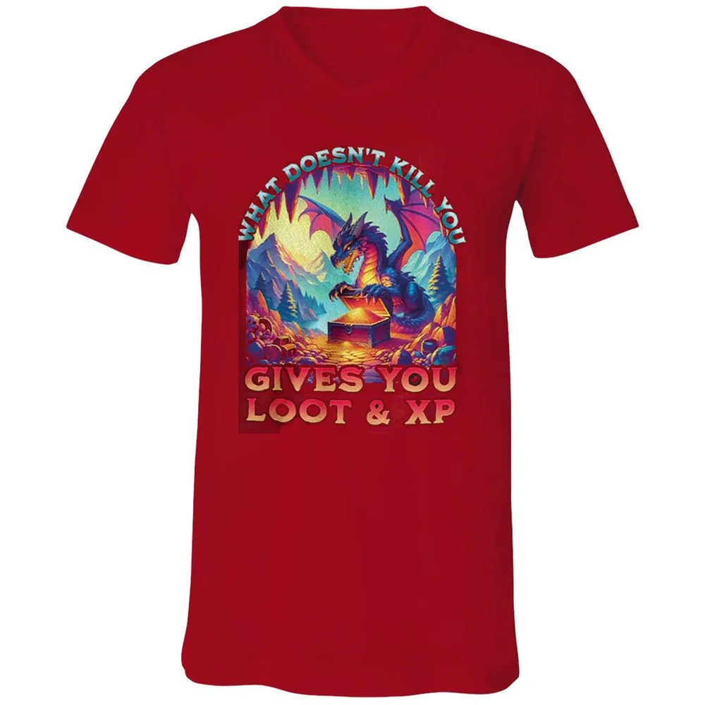 What Doesn't Kill You Give You Loot & XP Unisex V-Neck T-Shirt - Red - 3