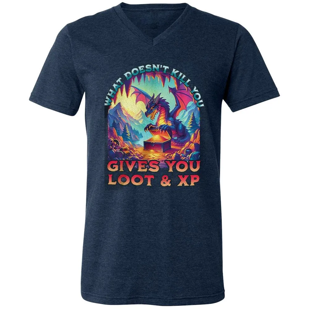 What Doesn't Kill You Give You Loot & XP Unisex V-Neck T-Shirt - Heather Navy - 15