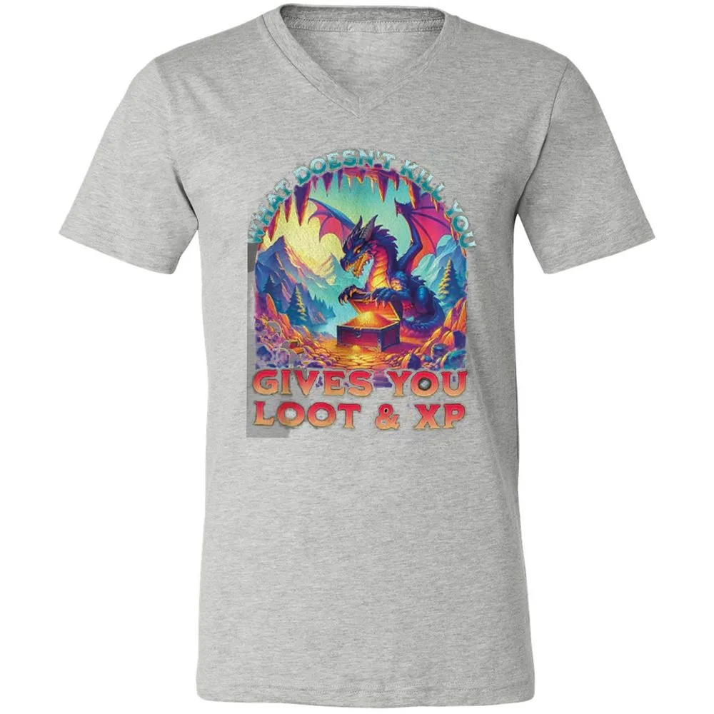 What Doesn't Kill You Give You Loot & XP Unisex V-Neck T-Shirt - Athletic Heather - 7