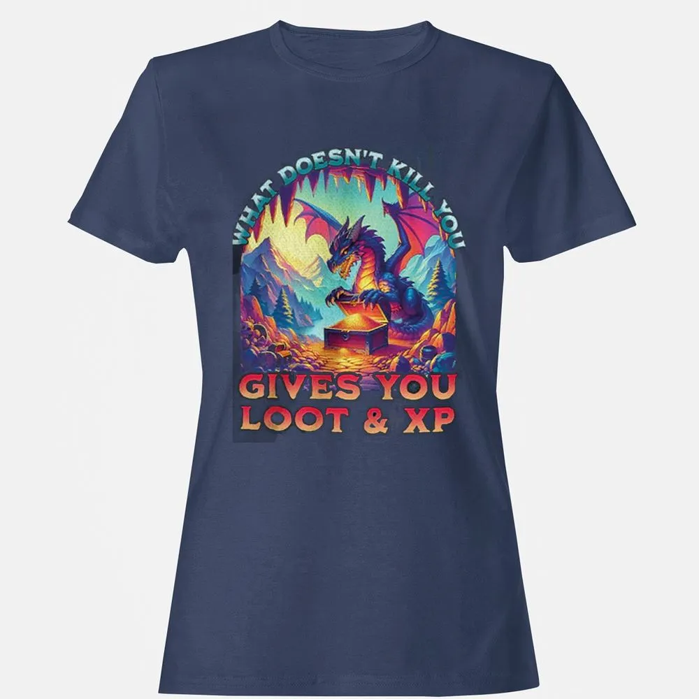 What Doesn't Kill You Give You Loot & XP Women's T-Shirt - Navy - 10