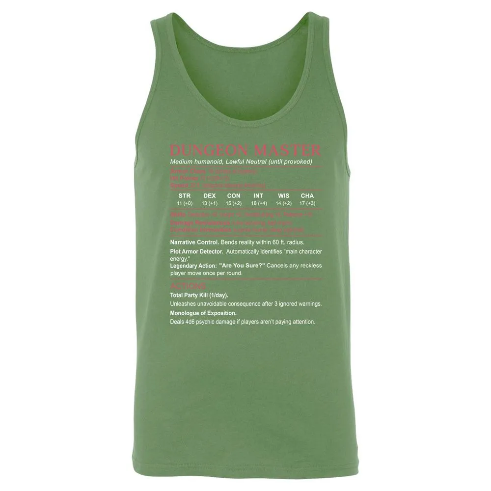 Dungeon Master Stats Unisex Jersey Tank - Leaf - 10