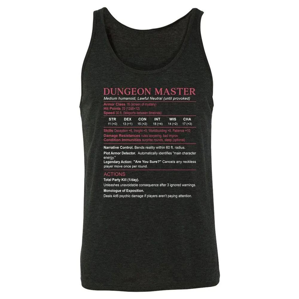 Dungeon Master Stats Unisex Jersey Tank - Charcoal Black Triblend - 5