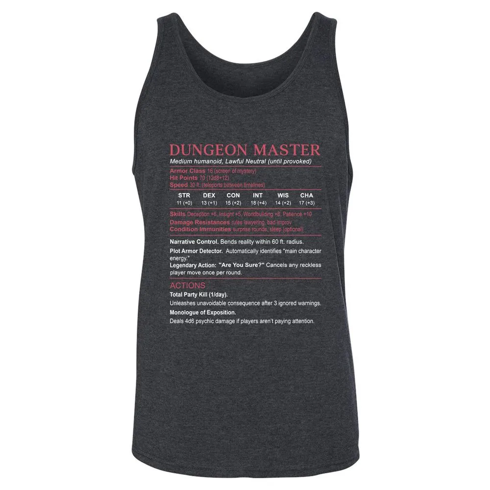 Dungeon Master Stats Unisex Jersey Tank - Dark Grey Heather - 6
