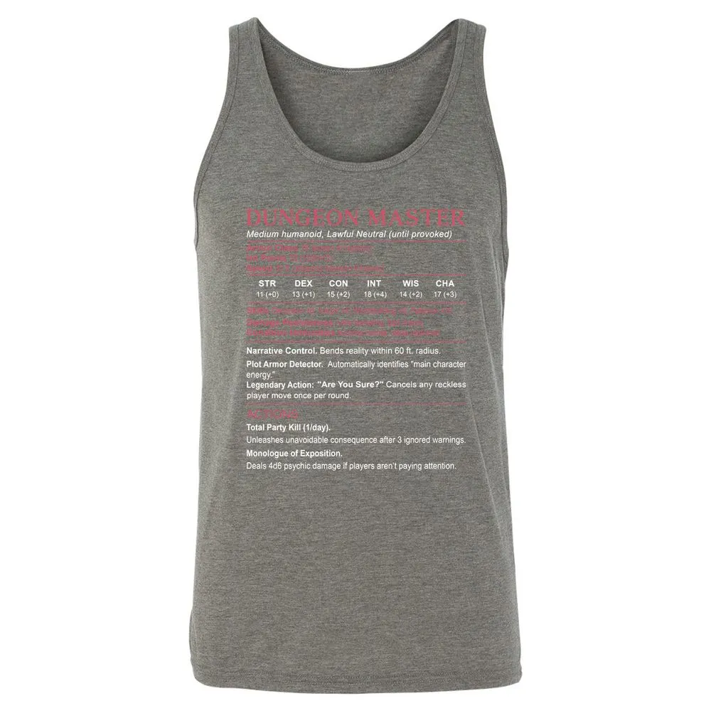 Dungeon Master Stats Unisex Jersey Tank - Grey Triblend - 8