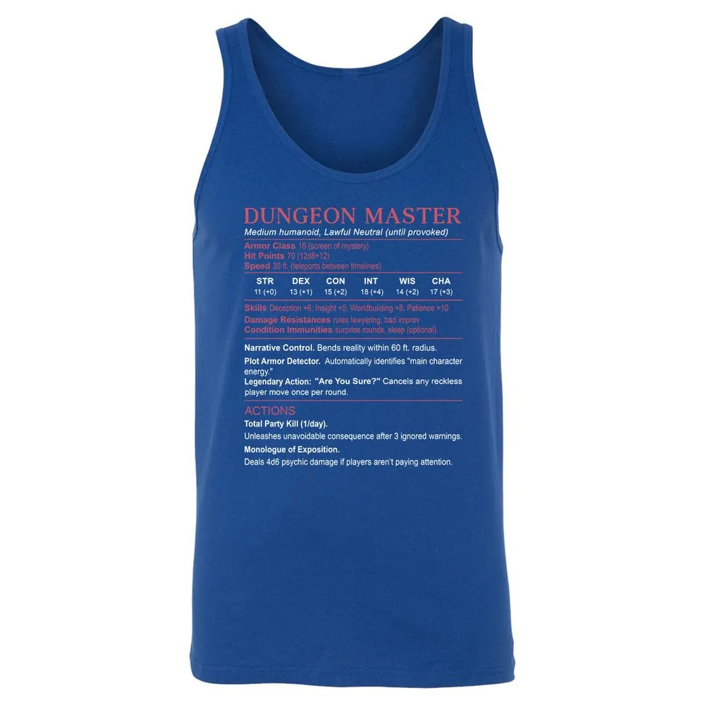 Dungeon Master Stats Unisex Jersey Tank - True Royal - 13