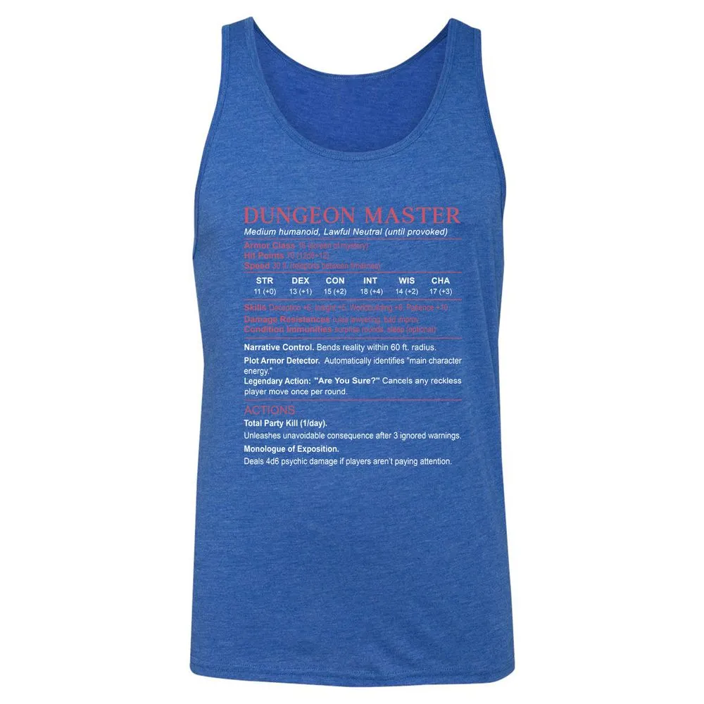 Dungeon Master Stats Unisex Jersey Tank - True Royal Triblend - 12