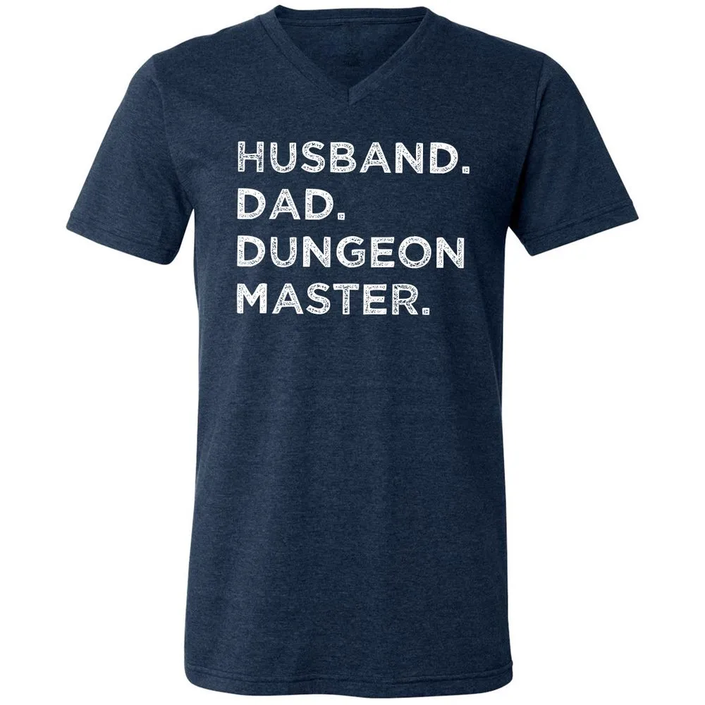 Husband Dad Dungeon Master Unisex V-Neck T-Shirt - Heather Navy - 15