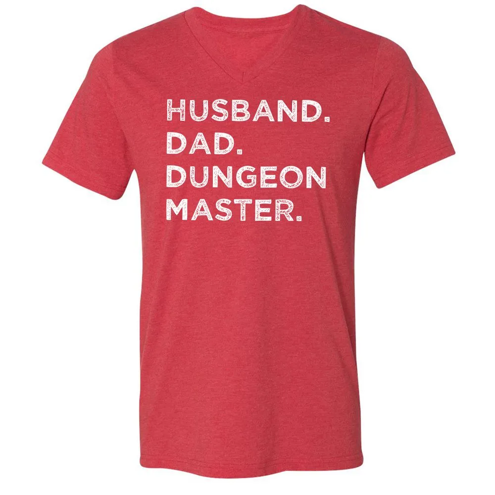 Husband Dad Dungeon Master Unisex V-Neck T-Shirt - Heather Red - 16
