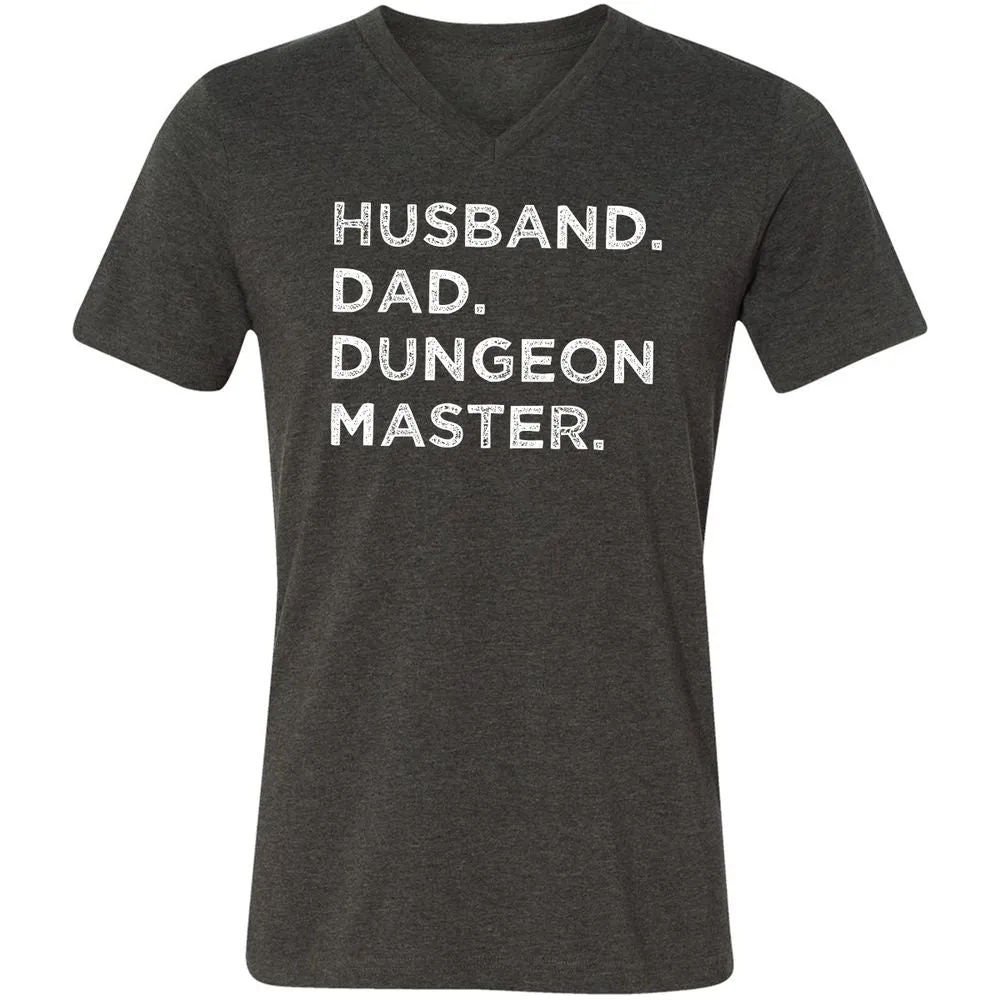 Husband Dad Dungeon Master Unisex V-Neck T-Shirt - Dark Grey Heather - 8