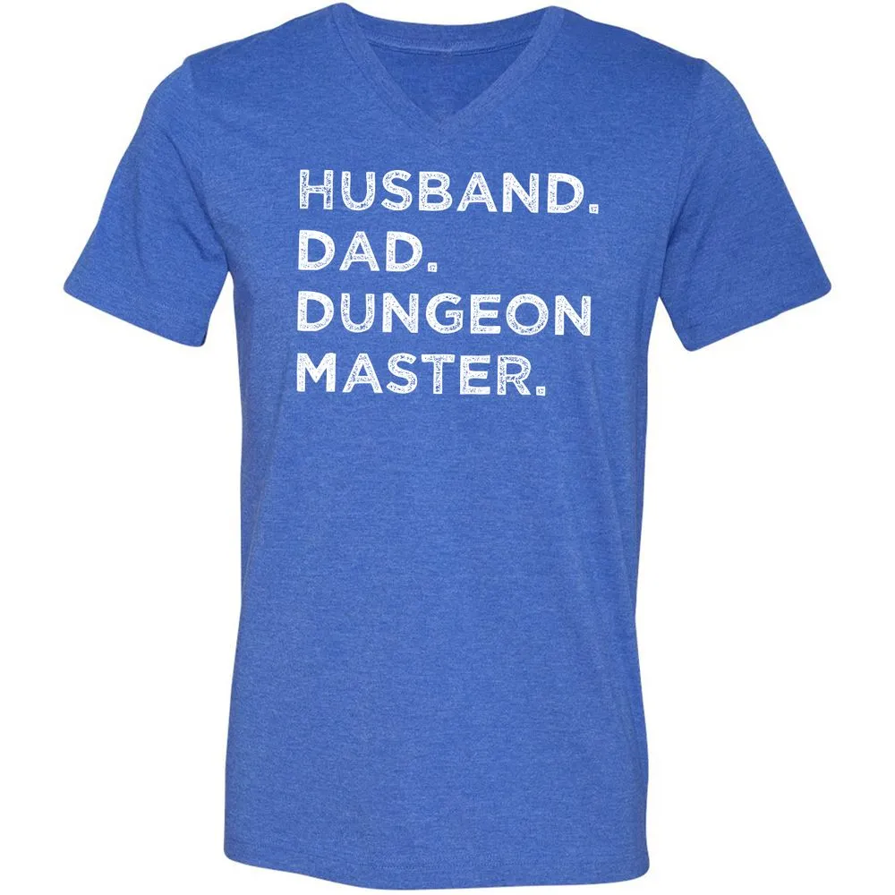 Husband Dad Dungeon Master Unisex V-Neck T-Shirt - Heather True Royal - 14