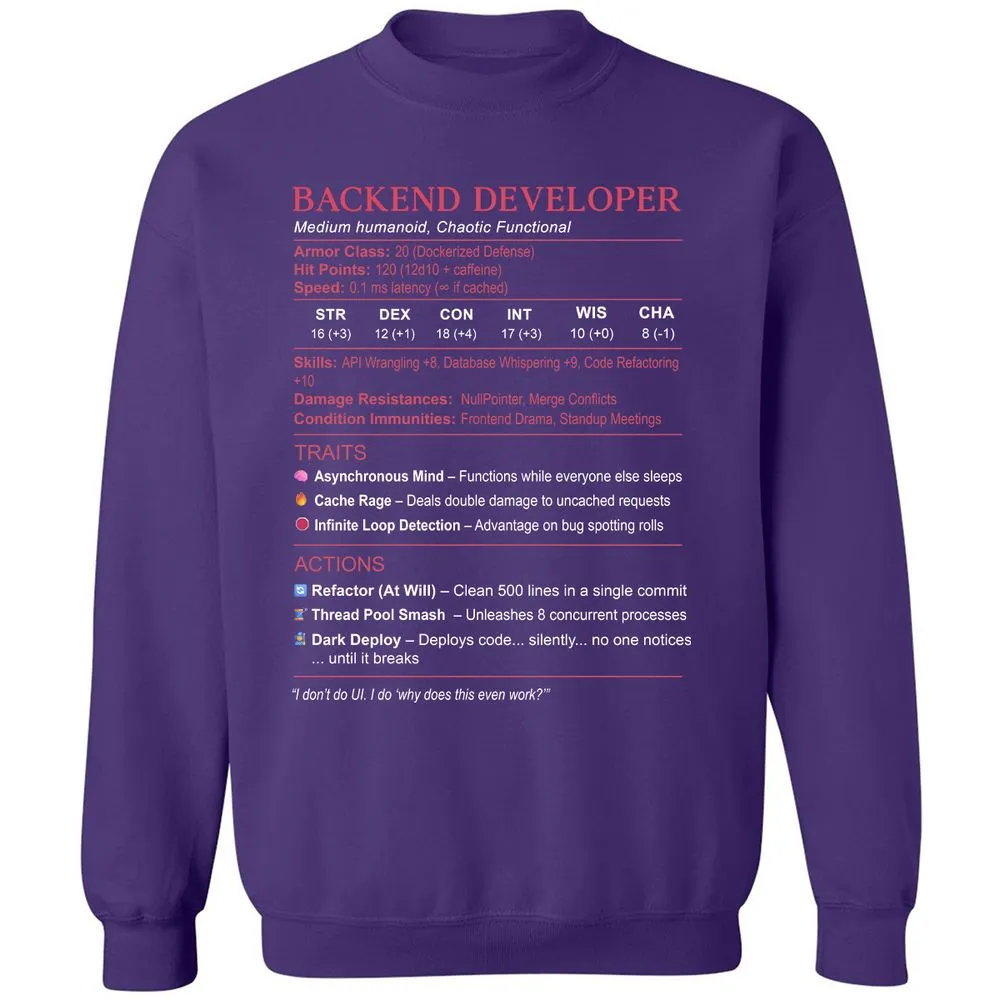 Backend Developer Stats Classic Unisex Sweatshirt - Purple - 6