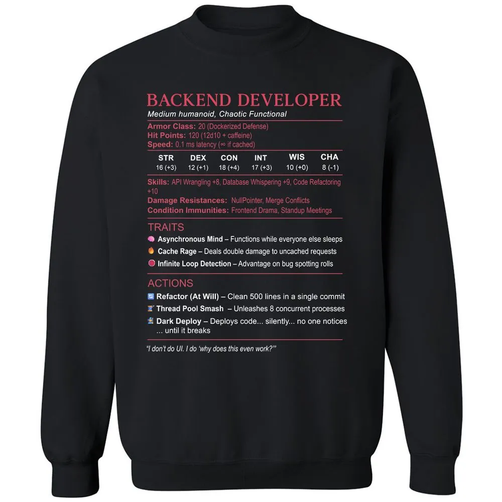 Backend Developer Stats Classic Unisex Sweatshirt - Black - 1