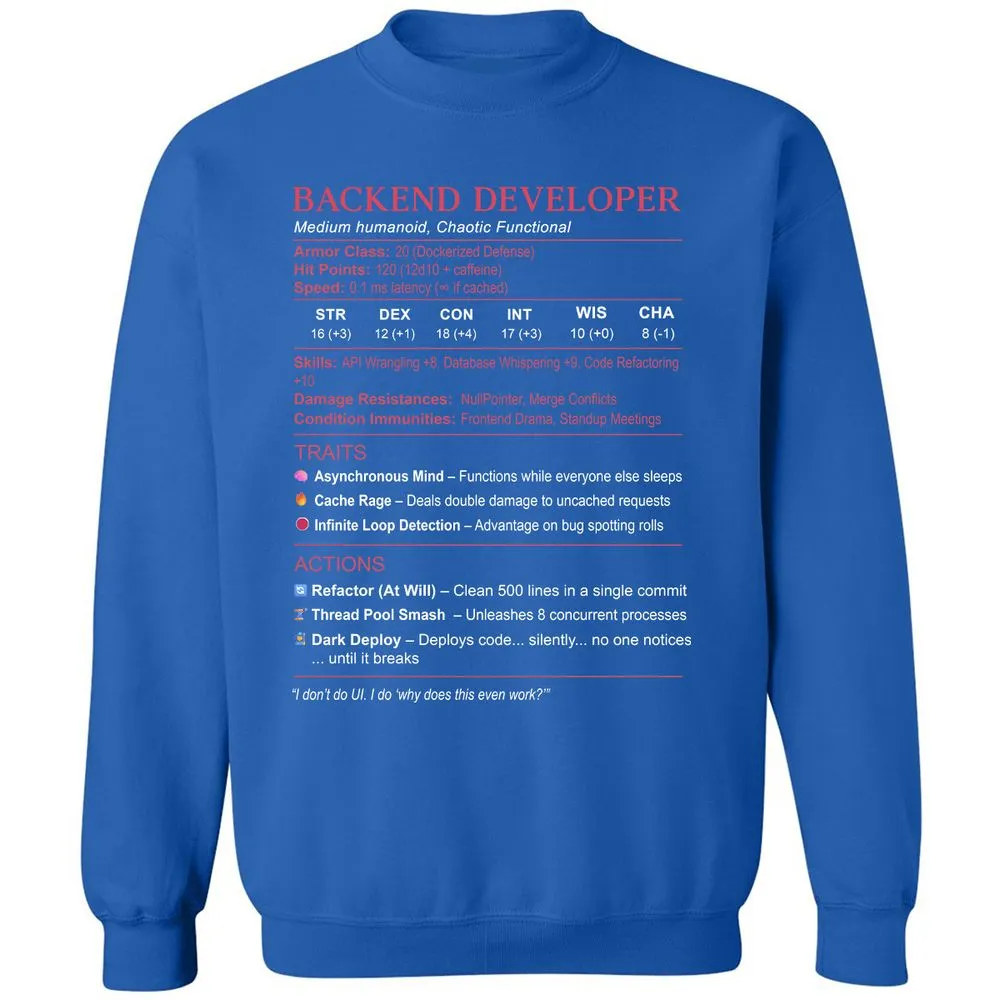 Backend Developer Stats Classic Unisex Sweatshirt - Royal - 9