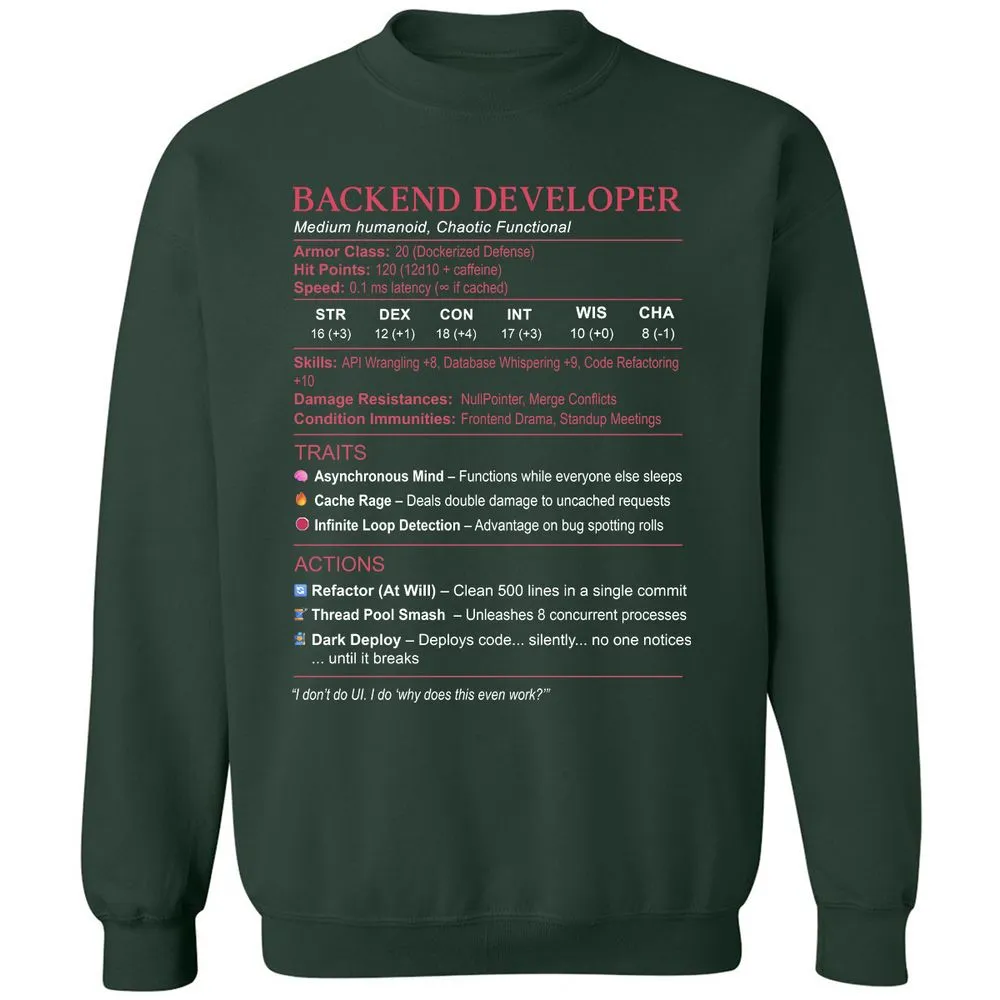 Backend Developer Stats Classic Unisex Sweatshirt - Forest Green - 4