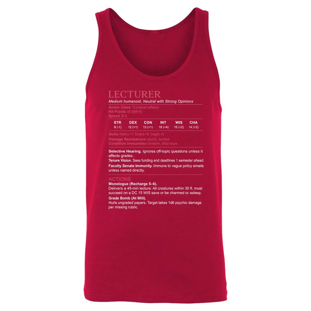 Lecturer Stats Unisex Jersey Tank - Red - 11
