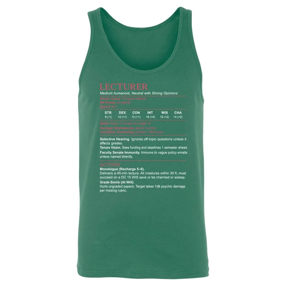 Lecturer Stats Unisex Jersey Tank - Kelly - 9