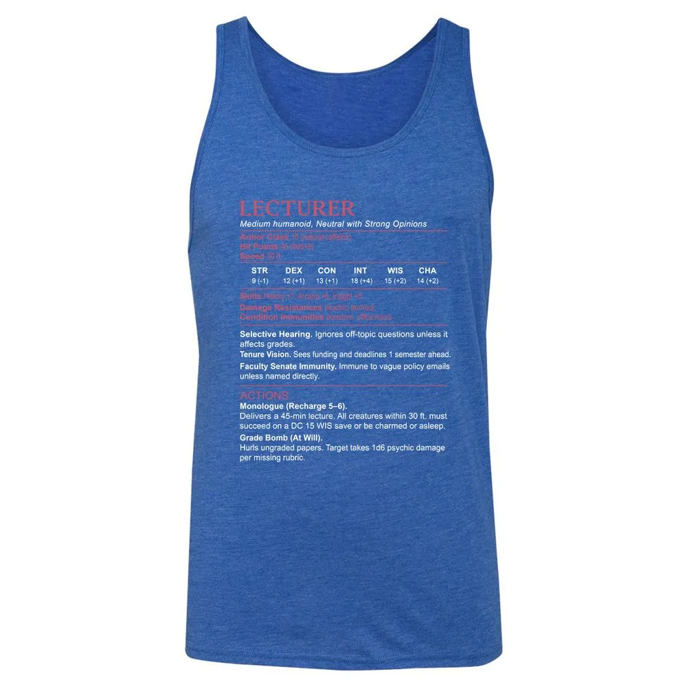 Lecturer Stats Unisex Jersey Tank - True Royal Triblend - 12