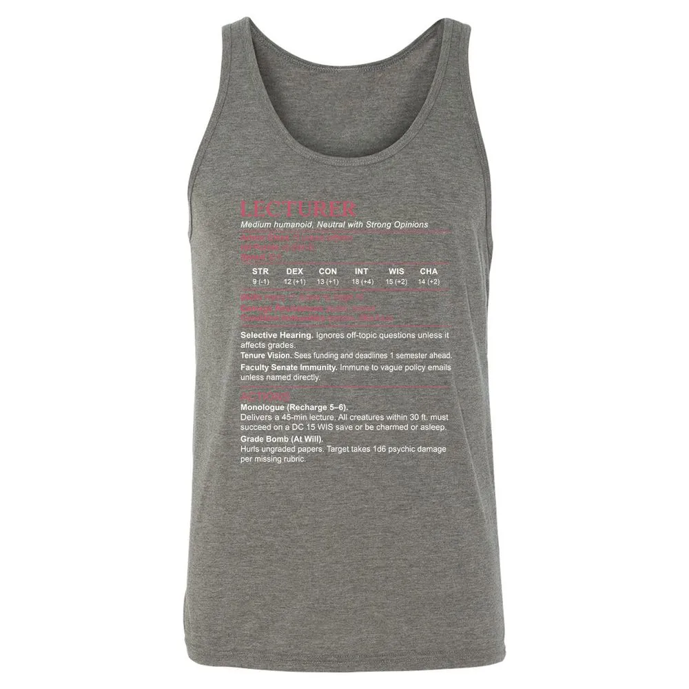 Lecturer Stats Unisex Jersey Tank - Grey Triblend - 8