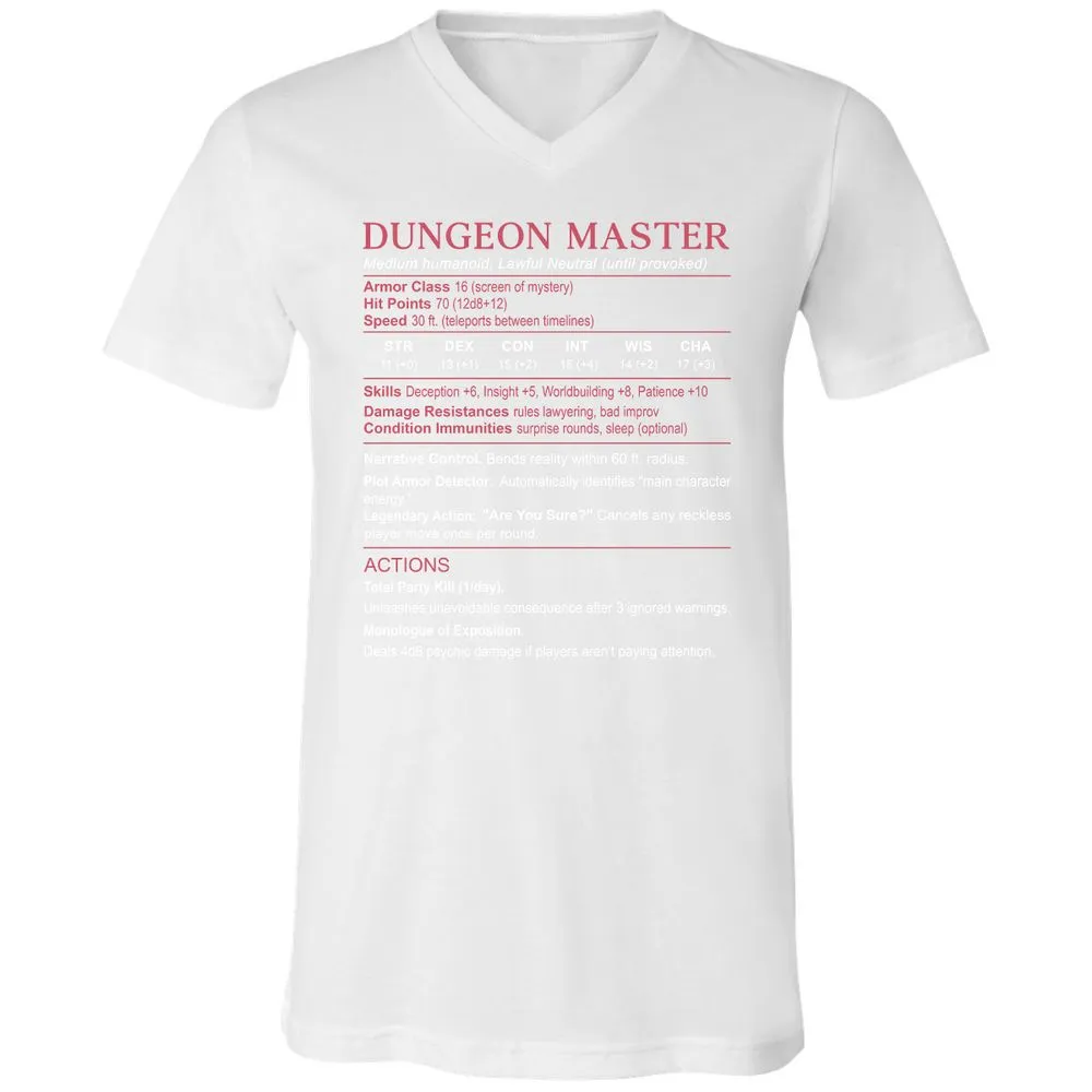 Dungeon Master Stats Unisex V-Neck T-Shirt - White - 5