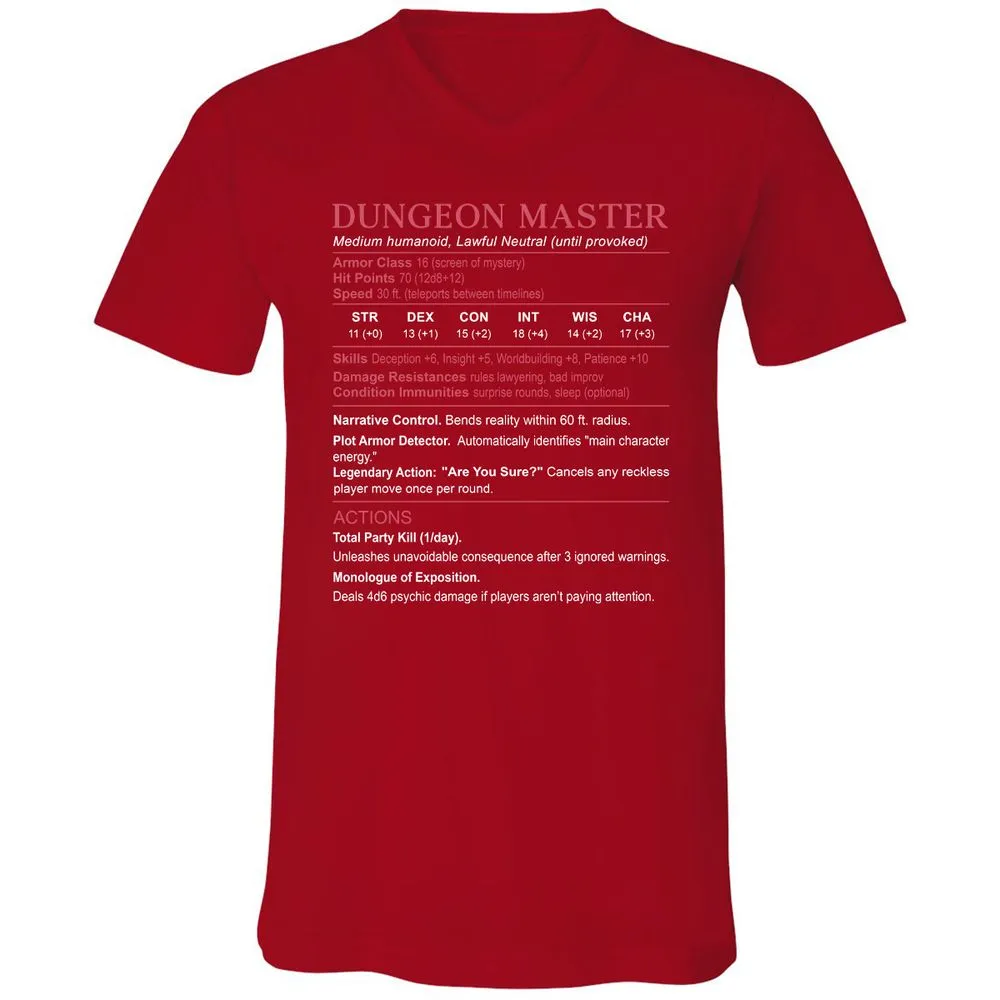 Dungeon Master Stats Unisex V-Neck T-Shirt - Red - 3