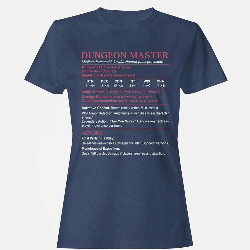 Dungeon Master Stats Women's T-Shirt - Navy - 10