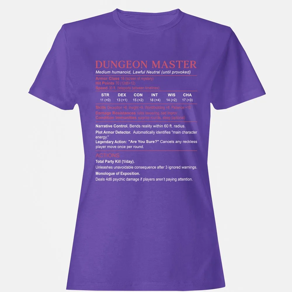 Dungeon Master Stats Women's T-Shirt - Purple - 12