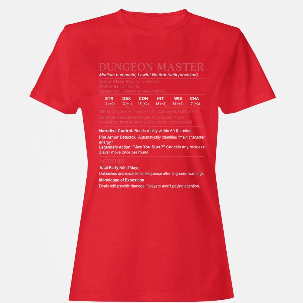 Dungeon Master Stats Women's T-Shirt - Red - 13