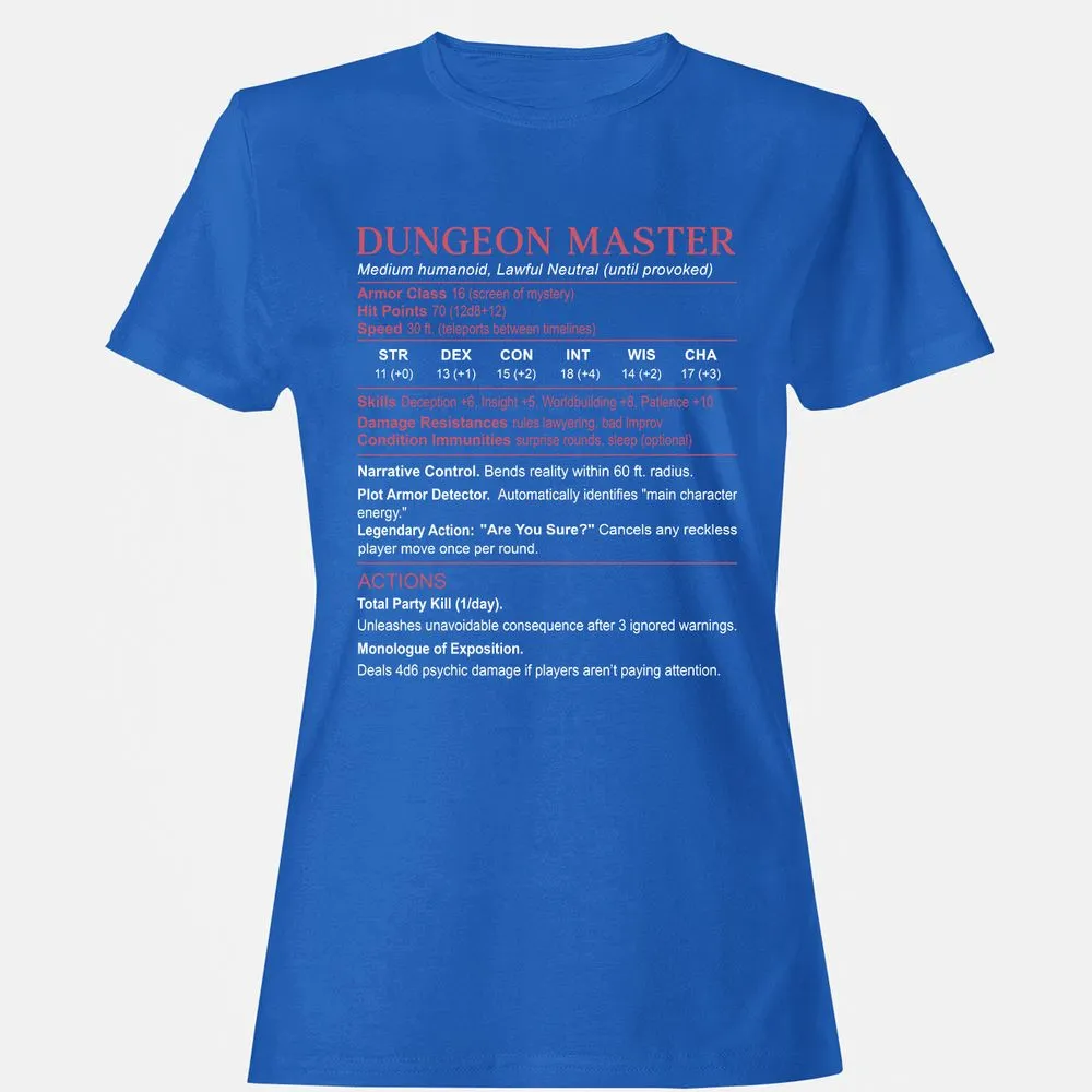 Dungeon Master Stats Women's T-Shirt - Royal - 14