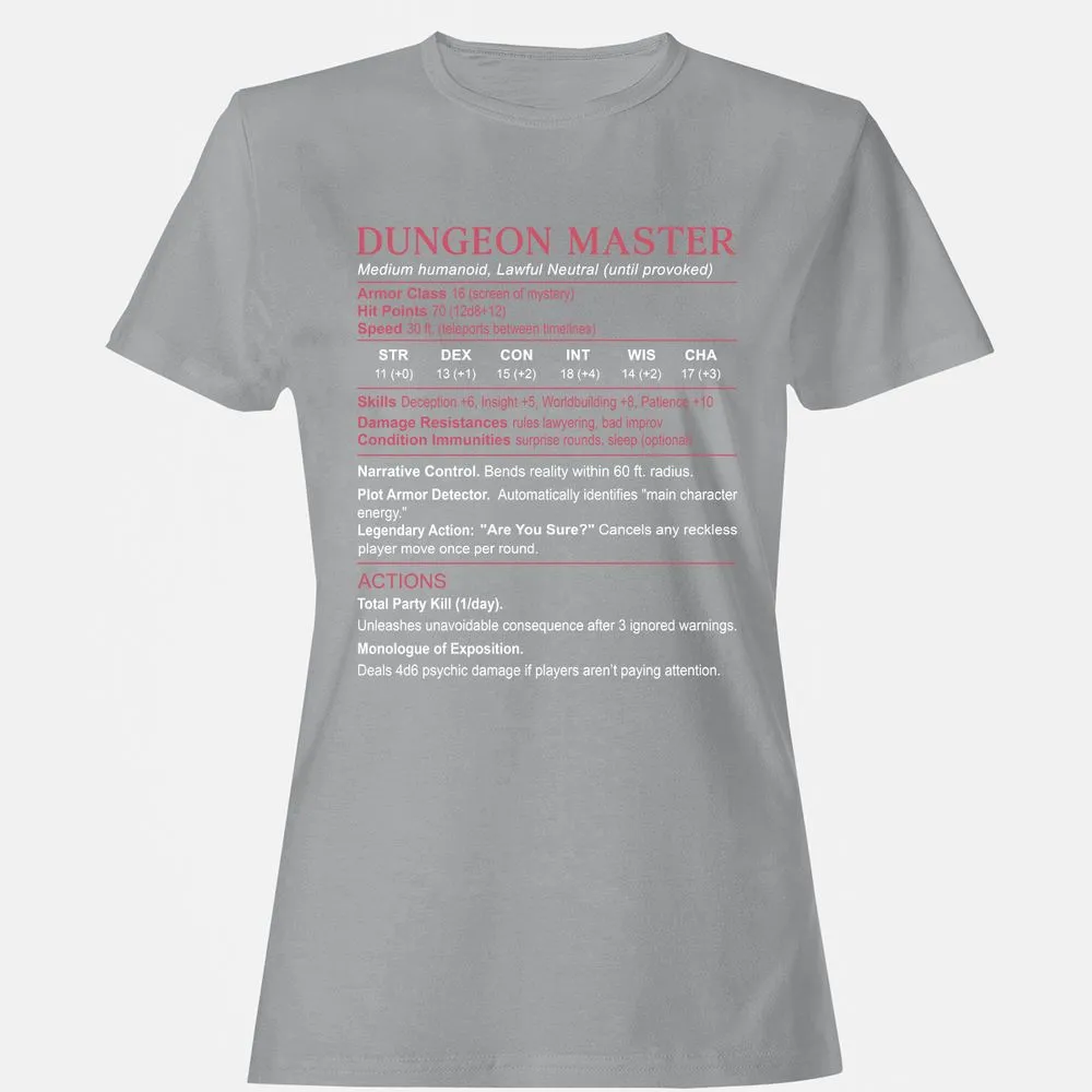 Dungeon Master Stats Women's T-Shirt - Sport Grey - 15