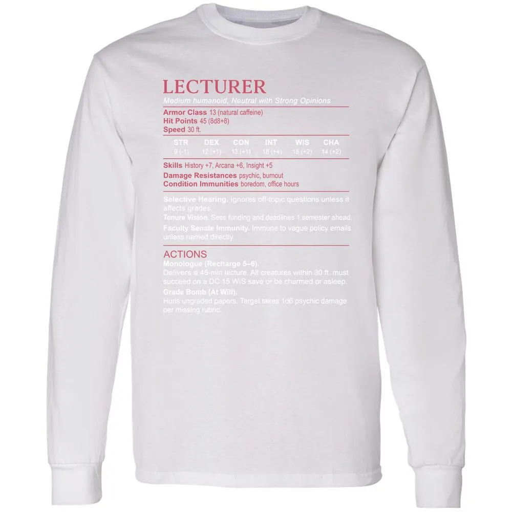 Lecturer Stats Long Sleeve T-Shirt - White - 5