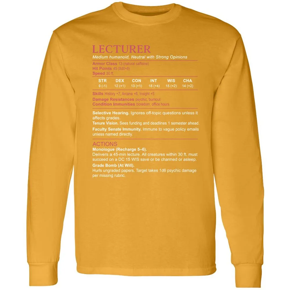 Lecturer Stats Long Sleeve T-Shirt - Gold - 9