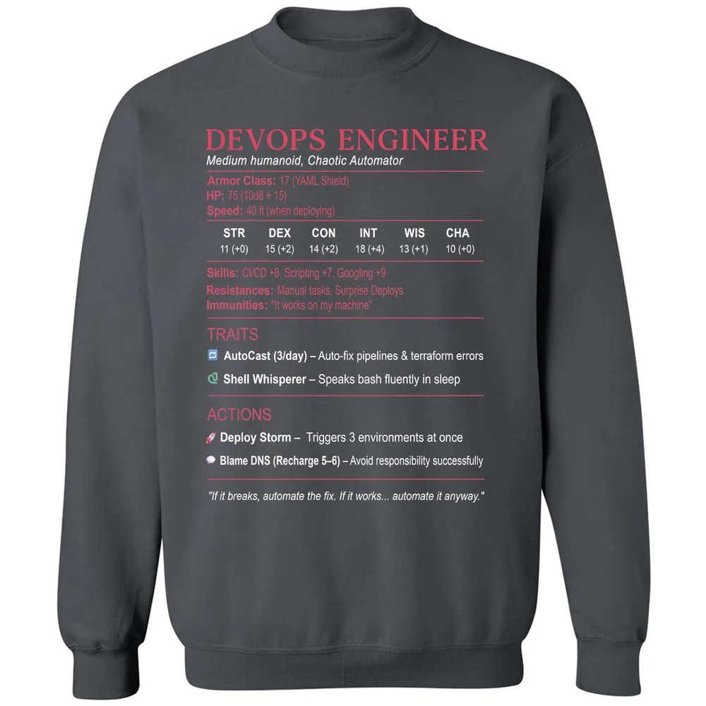 DevOps Engineer Stats Classic Unisex Sweatshirt - Charcoal - 7