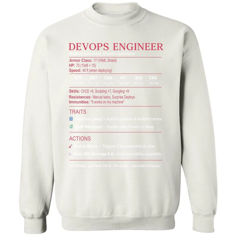 DevOps Engineer Stats Classic Unisex Sweatshirt - White - 12
