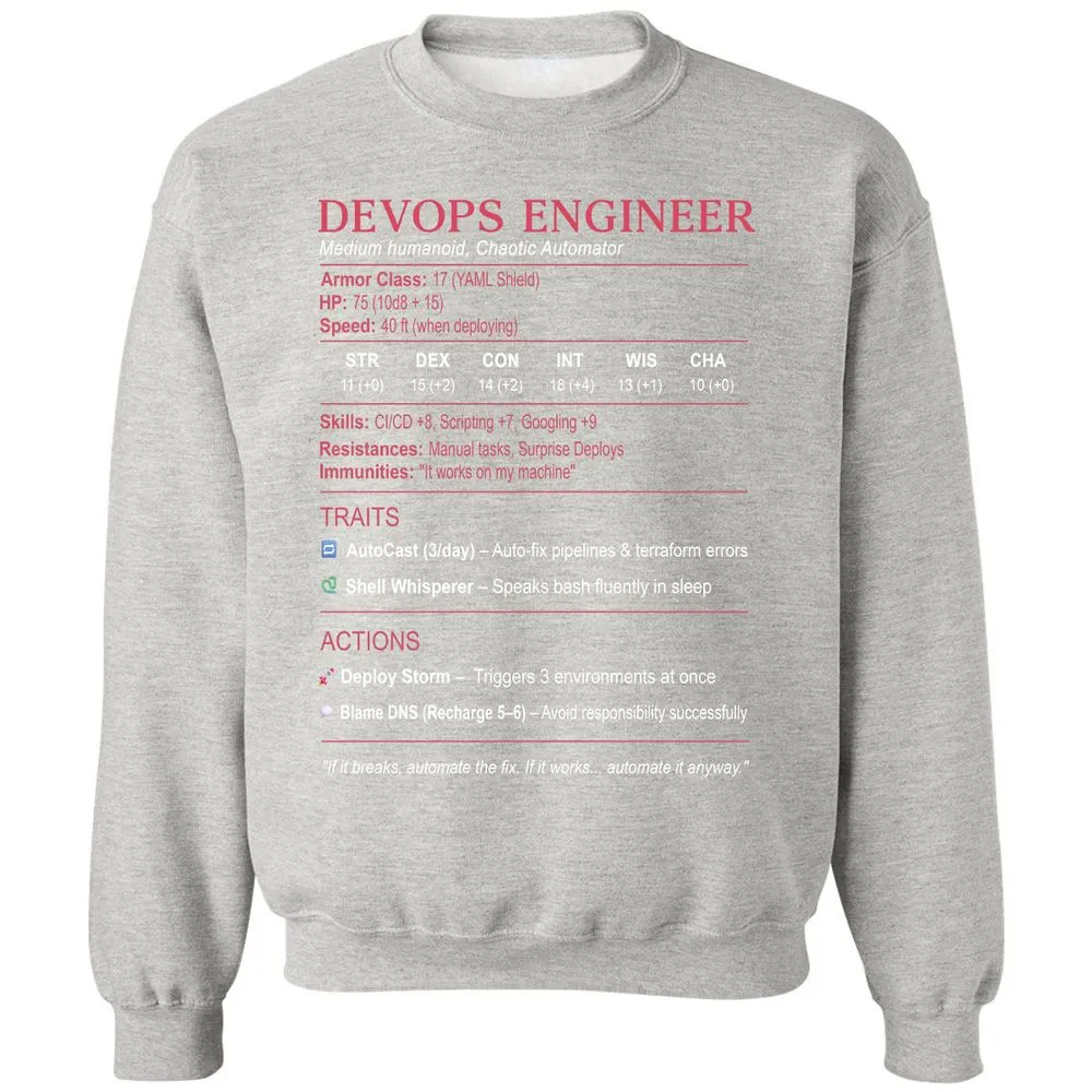 DevOps Engineer Stats Classic Unisex Sweatshirt - Ash - 8