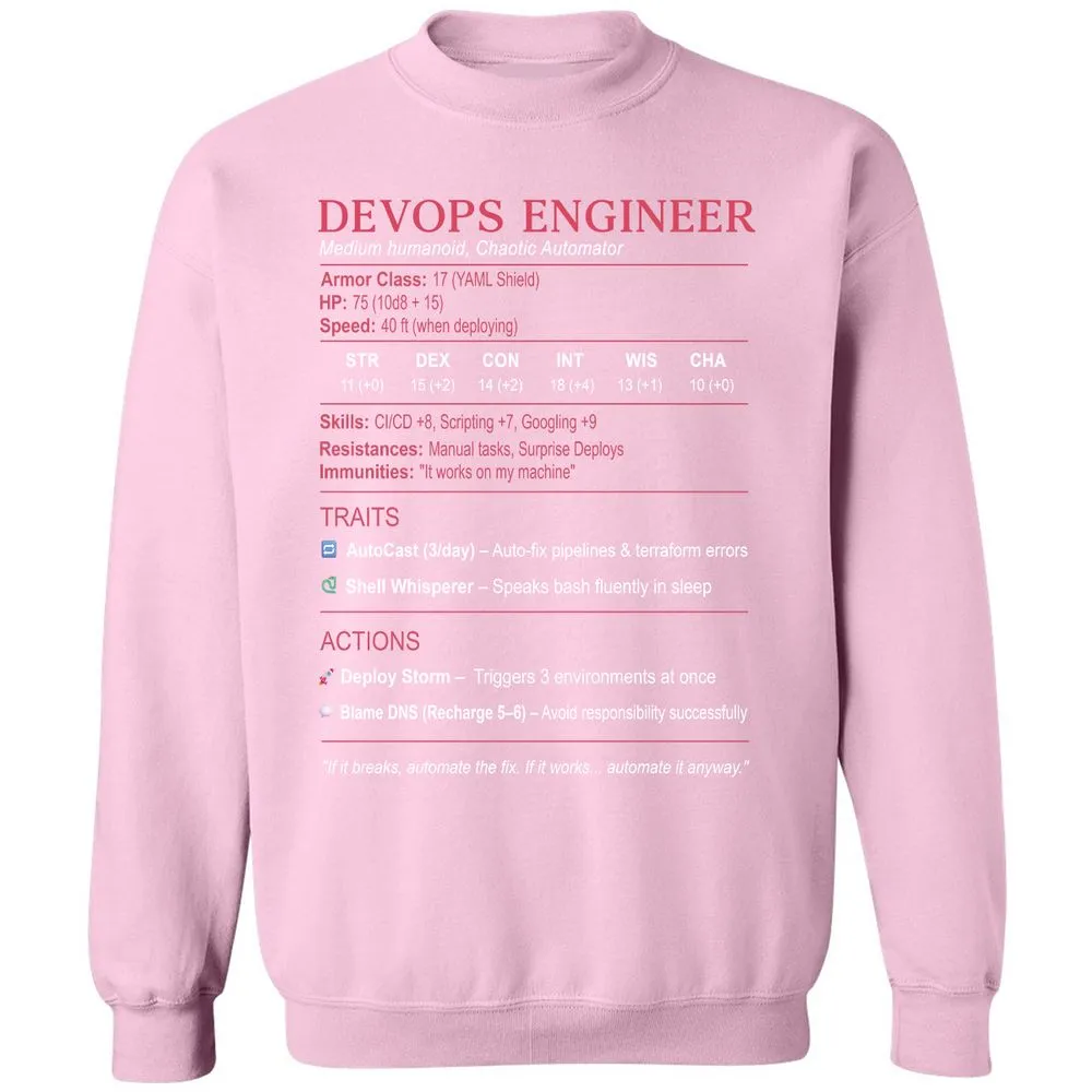 DevOps Engineer Stats Classic Unisex Sweatshirt - Light Pink - 3