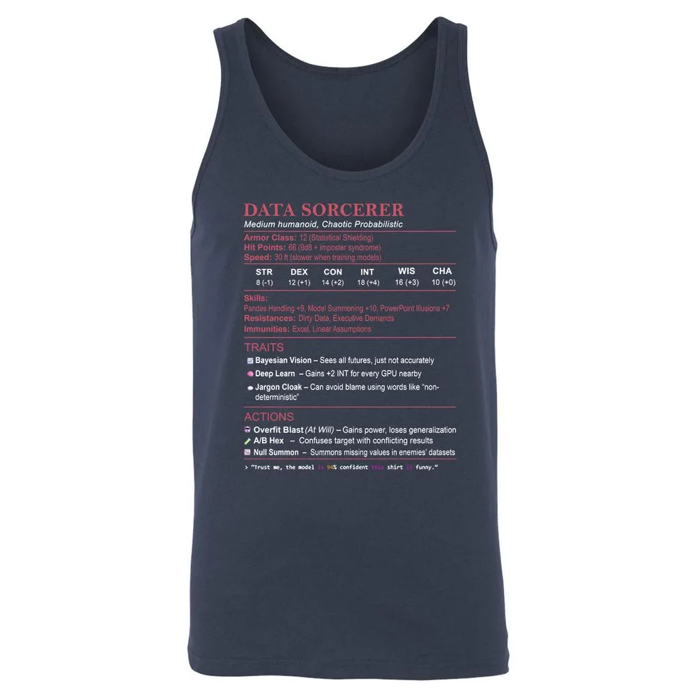 Data Scientist Stats (Data Sorcerer) Unisex Jersey Tank - Navy - 2