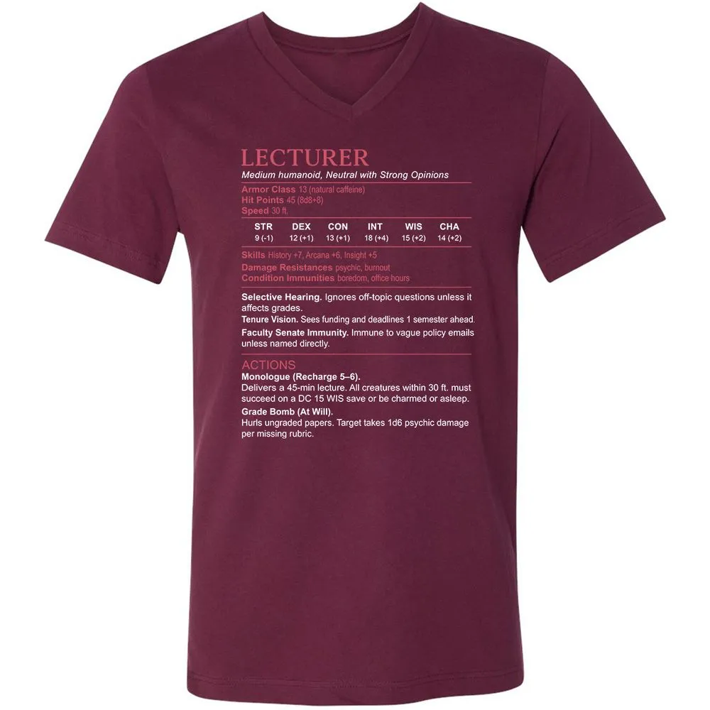 Lecturer Stats Unisex V-Neck T-Shirt - Maroon - 6