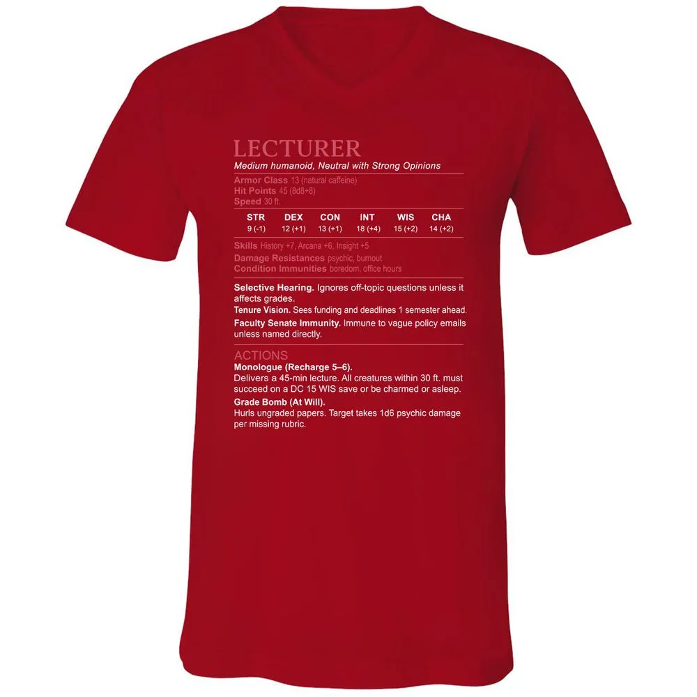 Lecturer Stats Unisex V-Neck T-Shirt - Red - 3