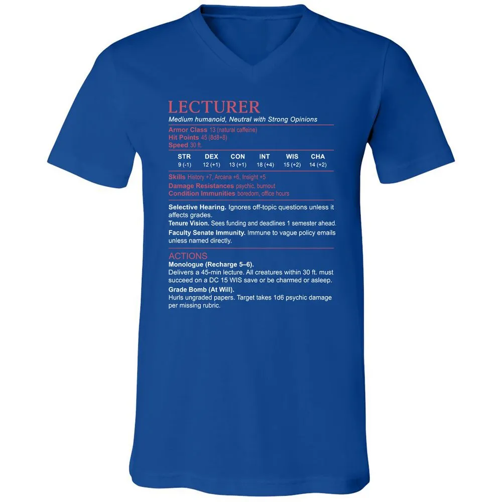Lecturer Stats Unisex V-Neck T-Shirt - True Royal - 4