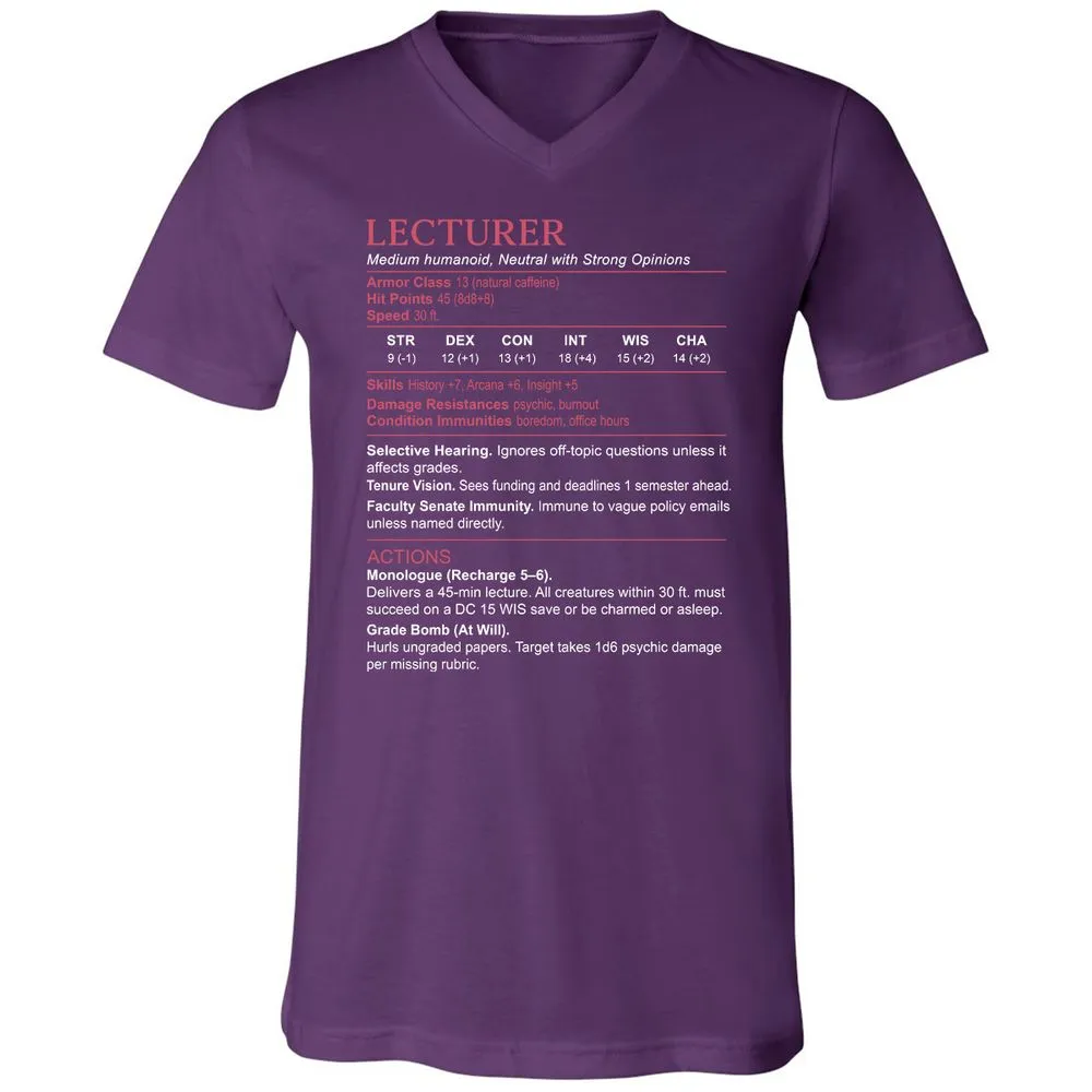 Lecturer Stats Unisex V-Neck T-Shirt - Team Purple - 9