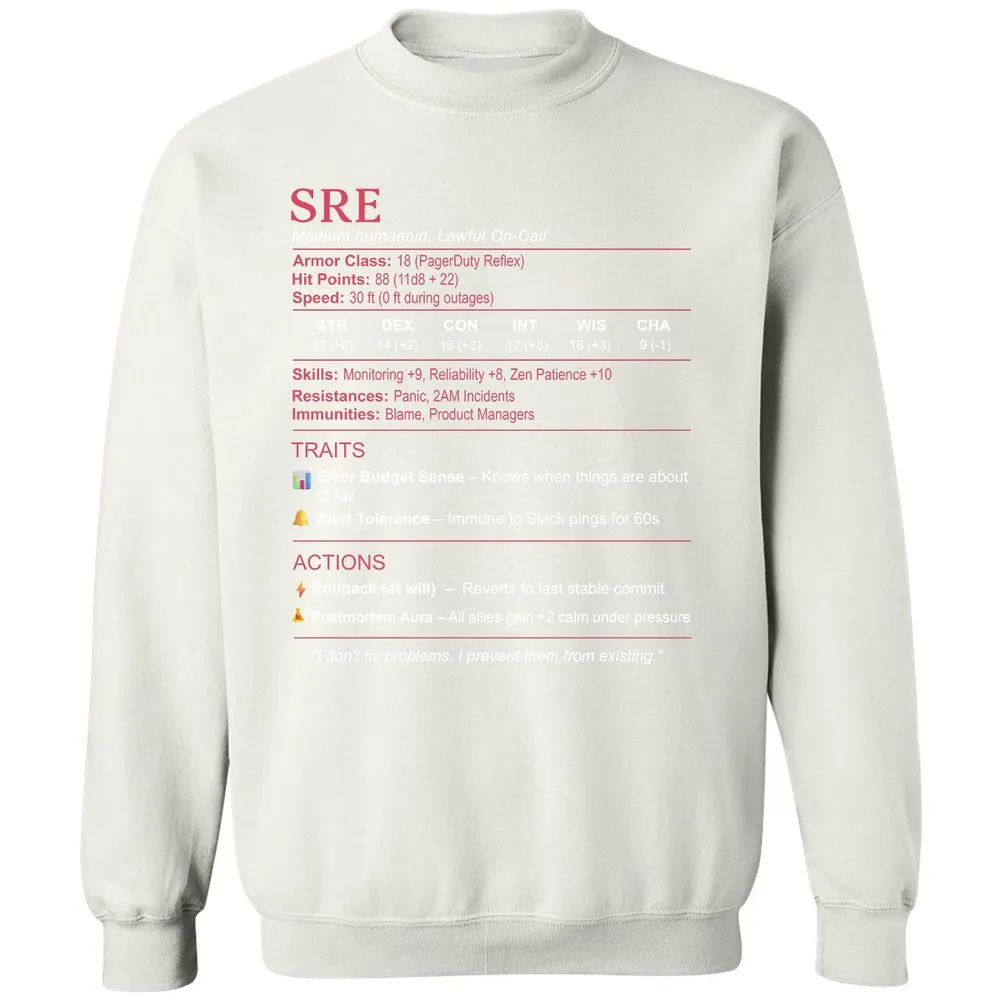 SRE Stats Classic Unisex Sweatshirt - White - 12