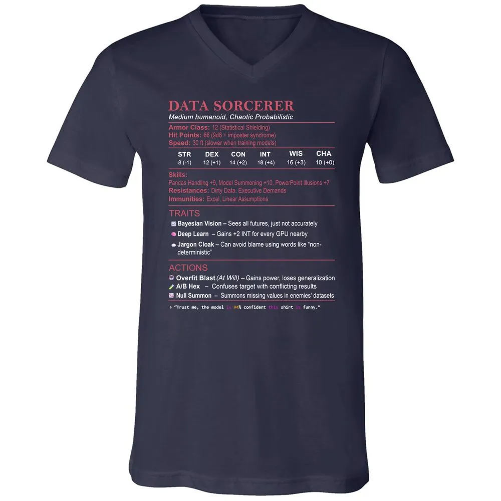 Data Scientist Stats (Data Sorcerer) Unisex V-Neck T-Shirt - Navy - 2