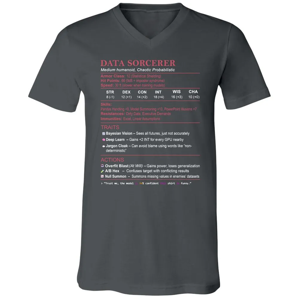Data Scientist Stats (Data Sorcerer) Unisex V-Neck T-Shirt - Asphalt - 12