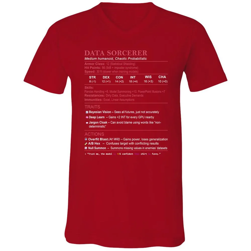 Data Scientist Stats (Data Sorcerer) Unisex V-Neck T-Shirt - Red - 3