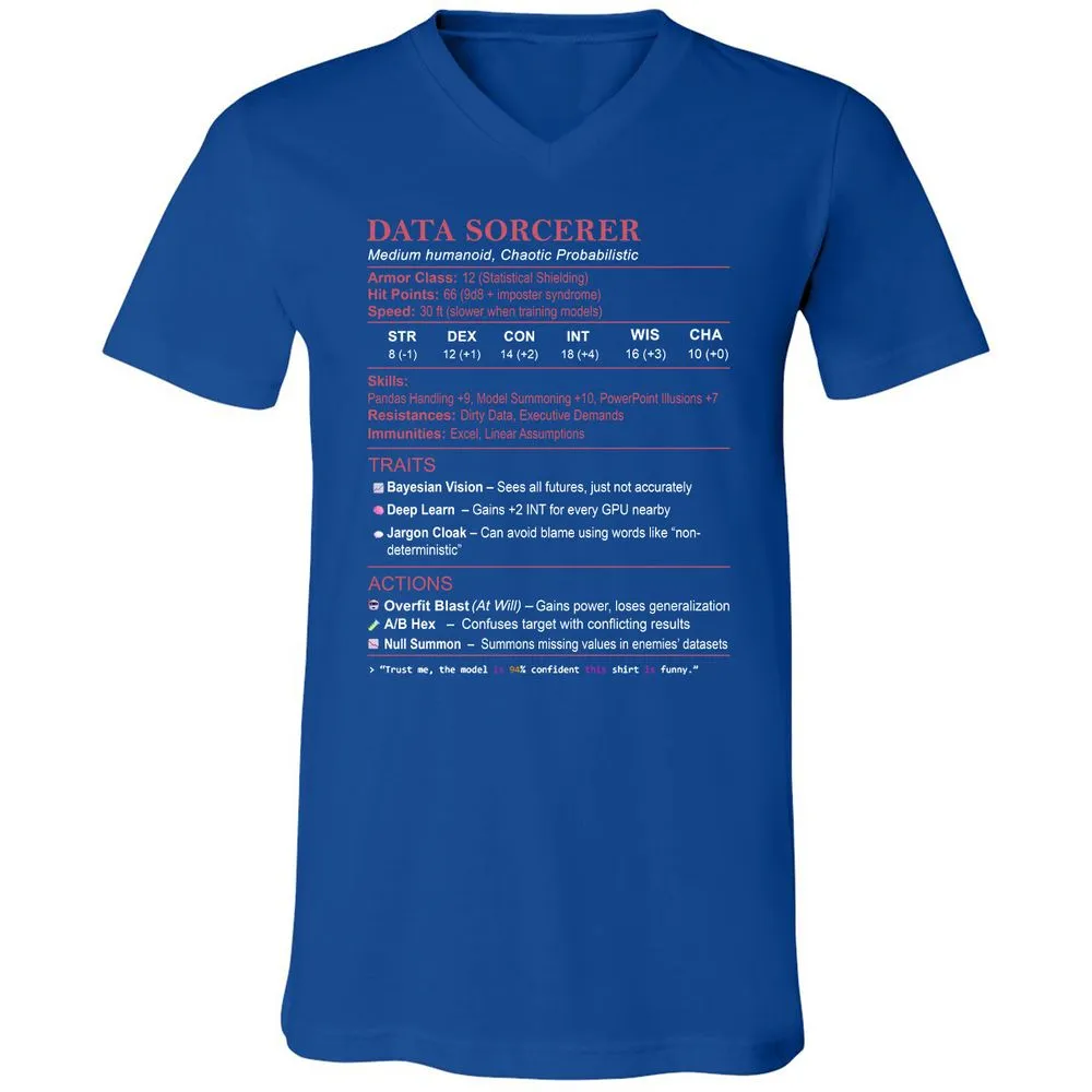 Data Scientist Stats (Data Sorcerer) Unisex V-Neck T-Shirt - True Royal - 4
