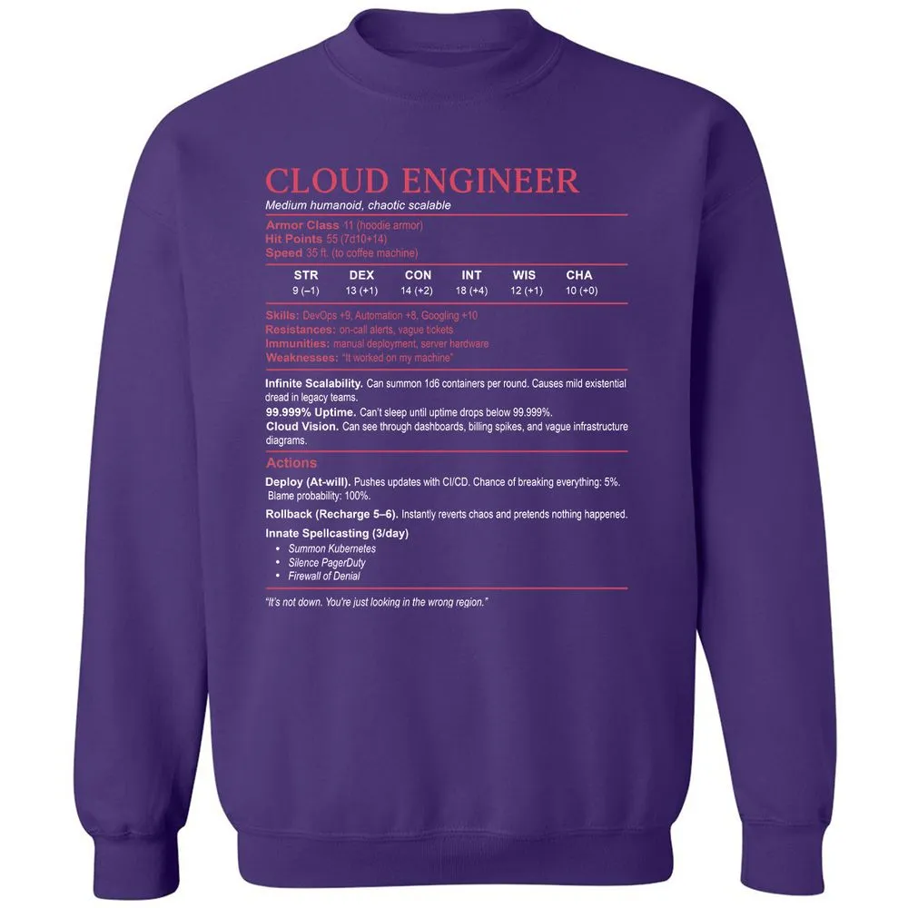 Cloud Engineer Stats Classic Unisex Sweatshirt - Purple - 6