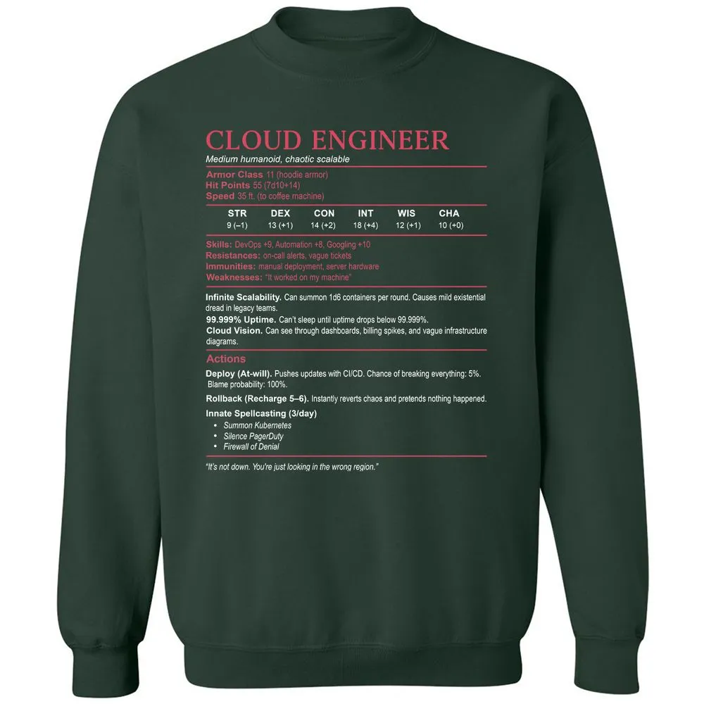 Cloud Engineer Stats Classic Unisex Sweatshirt - Forest Green - 4