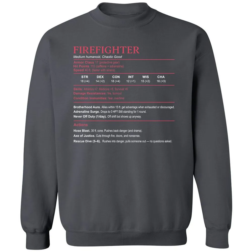 Firefighter Stats Classic Unisex Sweatshirt - Charcoal - 7